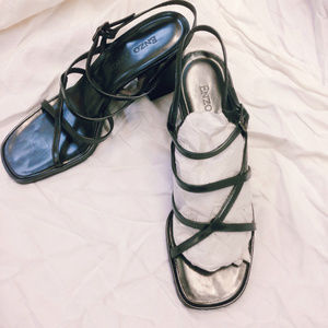 Gray-Silver leather sandals, heels- Enzo Angiolini